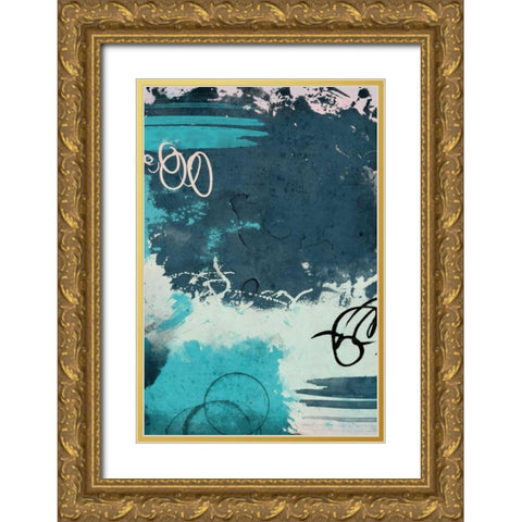 Blue abstract mate Gold Ornate Wood Framed Art Print with Double Matting by Grey, Jace