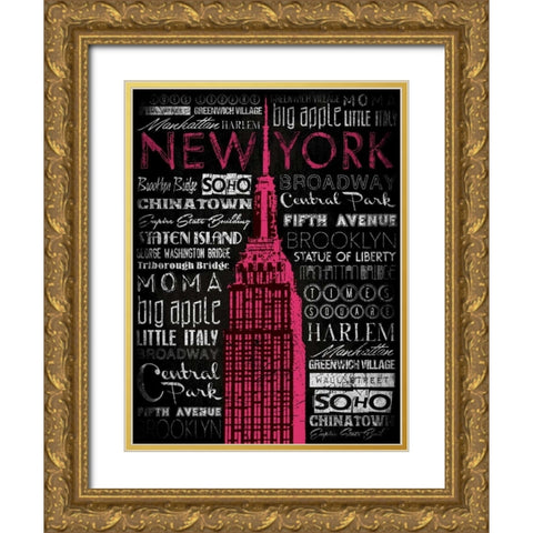 NY Type Gold Ornate Wood Framed Art Print with Double Matting by Grey, Jace