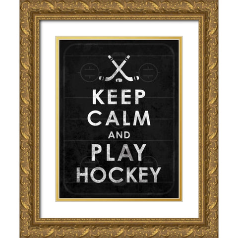 Keep calm Hockey 2 Gold Ornate Wood Framed Art Print with Double Matting by Grey, Jace