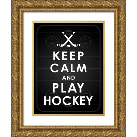 Keep calm hockey Gold Ornate Wood Framed Art Print with Double Matting by Grey, Jace