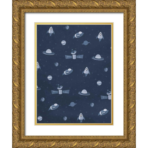 Fun space blues Gold Ornate Wood Framed Art Print with Double Matting by Grey, Jace