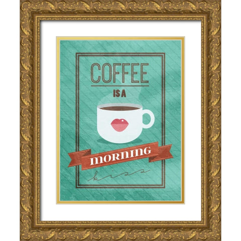 Coffee kiss Gold Ornate Wood Framed Art Print with Double Matting by Grey, Jace
