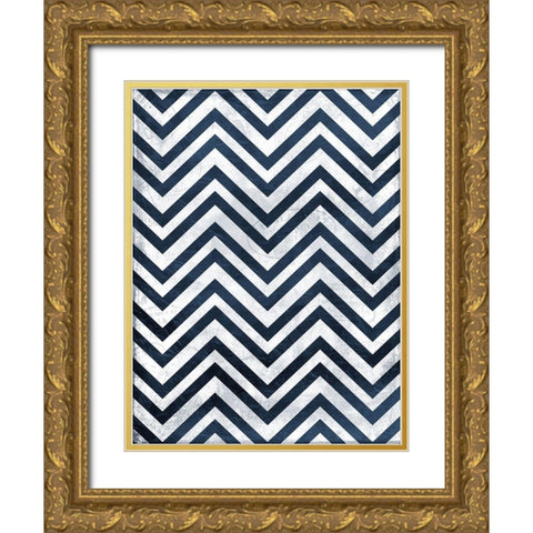 Indigo chev Gold Ornate Wood Framed Art Print with Double Matting by Grey, Jace