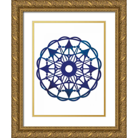 Watercolor Abstract Indigo Gold Ornate Wood Framed Art Print with Double Matting by Grey, Jace