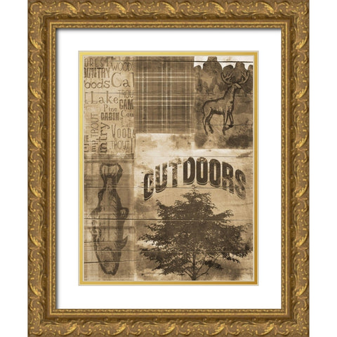 Lodge Quilt Sepia Gold Ornate Wood Framed Art Print with Double Matting by Grey, Jace