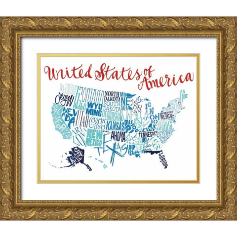 Fun United States Gold Ornate Wood Framed Art Print with Double Matting by Grey, Jace