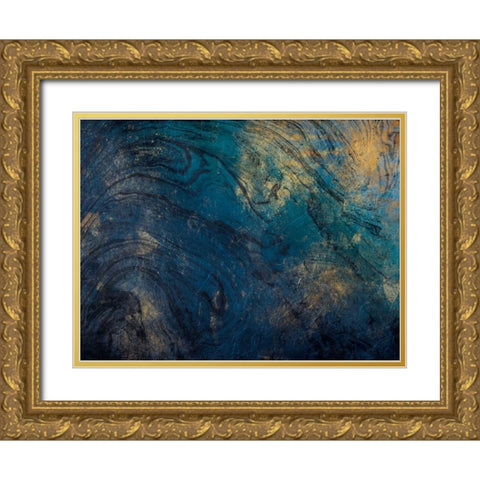 Golden Blue Marble Gold Ornate Wood Framed Art Print with Double Matting by Grey, Jace