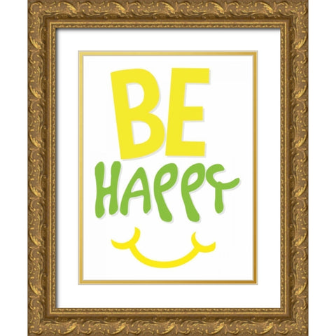 Be Happy Gold Ornate Wood Framed Art Print with Double Matting by Grey, Jace