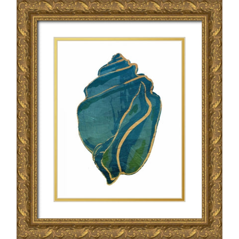 Gold Trim Sea Green Shells Mate Gold Ornate Wood Framed Art Print with Double Matting by Grey, Jace