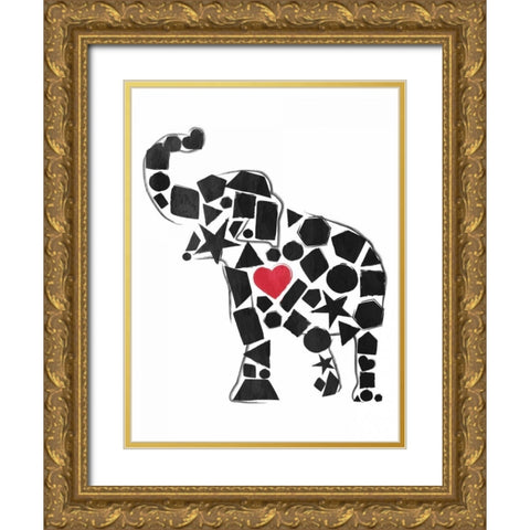 Elephant Shapes Gold Ornate Wood Framed Art Print with Double Matting by Grey, Jace