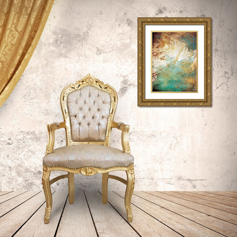 Golden Sea Marble Gold Ornate Wood Framed Art Print with Double Matting by Grey, Jace