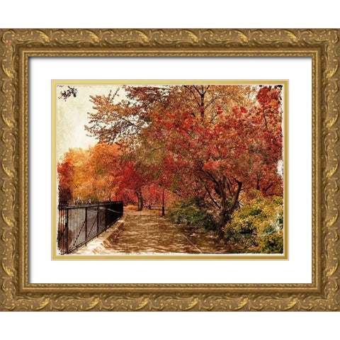 NY Fall Gold Ornate Wood Framed Art Print with Double Matting by Grey, Jace