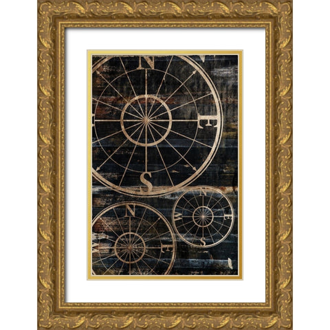 Wooden Compass Gold Ornate Wood Framed Art Print with Double Matting by Grey, Jace