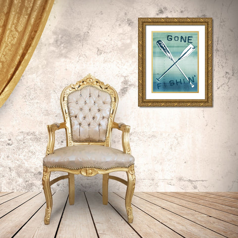 Gone Fishin Gold Ornate Wood Framed Art Print with Double Matting by Grey, Jace