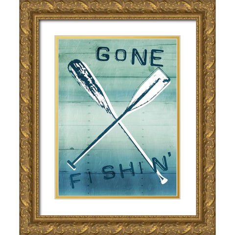 Gone Fishin Gold Ornate Wood Framed Art Print with Double Matting by Grey, Jace