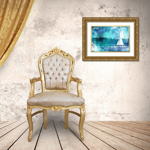 Boating Abstract Blue Gold Ornate Wood Framed Art Print with Double Matting by Grey, Jace
