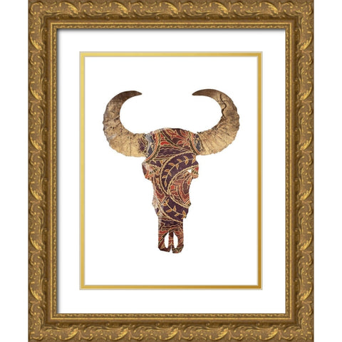 Colorful Skull Gold Ornate Wood Framed Art Print with Double Matting by Grey, Jace