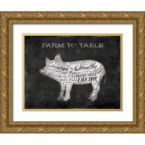 Farm To Table Pig Gold Ornate Wood Framed Art Print with Double Matting by Grey, Jace