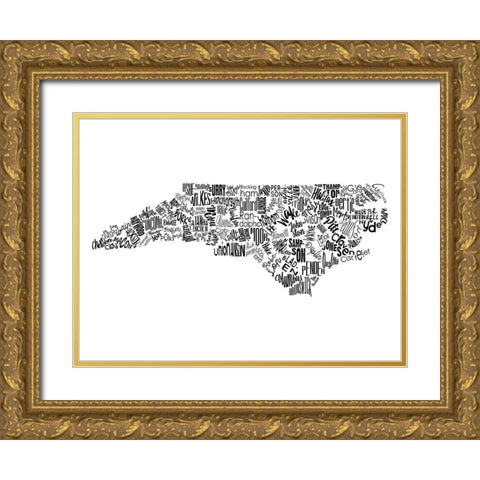 North Carolina Gold Ornate Wood Framed Art Print with Double Matting by Grey, Jace