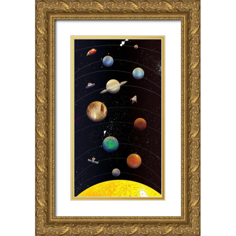 Galaxy Planets Gold Ornate Wood Framed Art Print with Double Matting by Grey, Jace