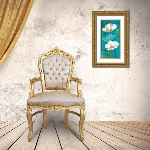Teal Gold Florals Gold Ornate Wood Framed Art Print with Double Matting by Grey, Jace