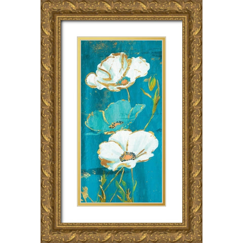 Teal Gold Florals Gold Ornate Wood Framed Art Print with Double Matting by Grey, Jace