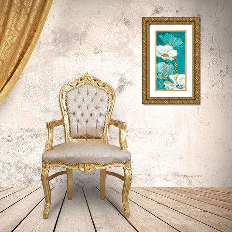 Teal Gold Florals Mate Gold Ornate Wood Framed Art Print with Double Matting by Grey, Jace