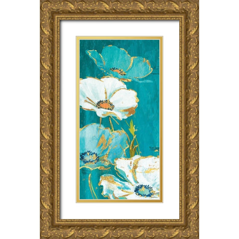 Teal Gold Florals Mate Gold Ornate Wood Framed Art Print with Double Matting by Grey, Jace