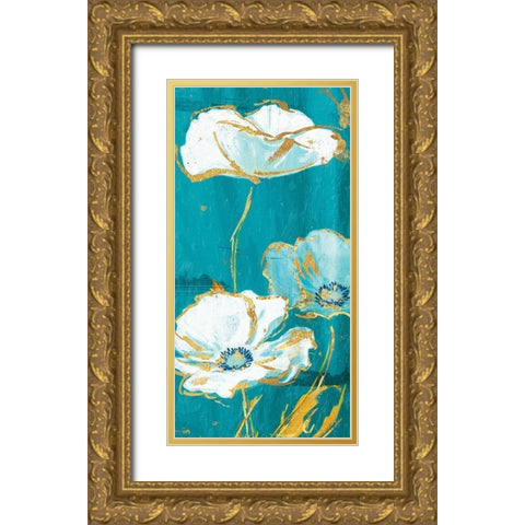 Teal Gold Florals Mate Three Gold Ornate Wood Framed Art Print with Double Matting by Grey, Jace