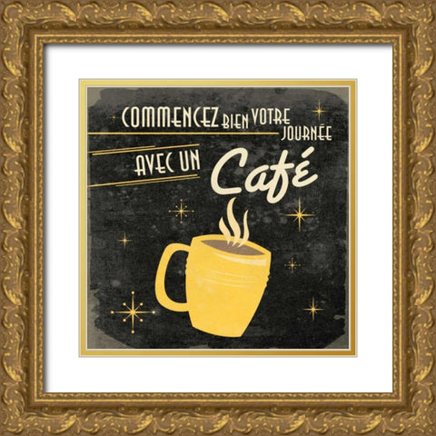 Coffee in French G2 Gold Ornate Wood Framed Art Print with Double Matting by Grey, Jace