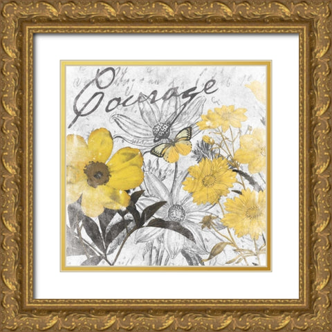 Courage floral Gold Ornate Wood Framed Art Print with Double Matting by Grey, Jace
