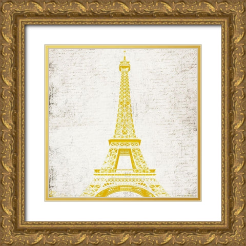 Paris Eiffel Yellow Gold Ornate Wood Framed Art Print with Double Matting by Grey, Jace