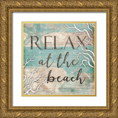 Relax Beach Gold Ornate Wood Framed Art Print with Double Matting by Grey, Jace