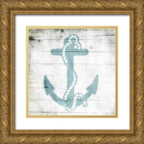 Teal Anchor Toned Down Gold Ornate Wood Framed Art Print with Double Matting by Grey, Jace