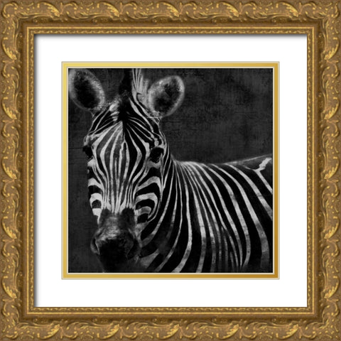 Zebra Black And White Gold Ornate Wood Framed Art Print with Double Matting by Grey, Jace