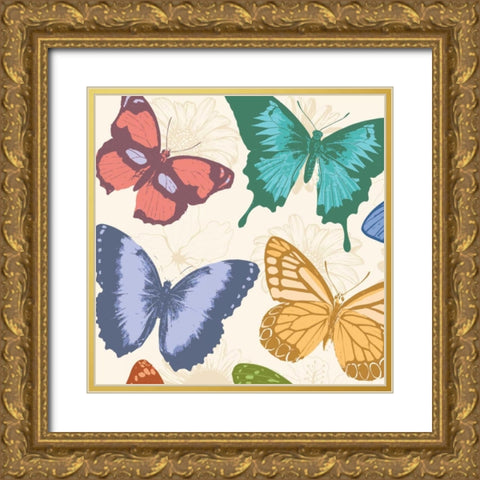 Colorful Butterflies Gold Ornate Wood Framed Art Print with Double Matting by Grey, Jace