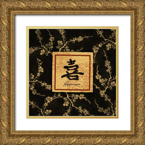 Asian Blackgold Happiness Gold Ornate Wood Framed Art Print with Double Matting by Grey, Jace
