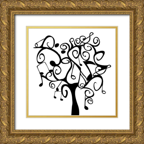 Musical Tree 2 Gold Ornate Wood Framed Art Print with Double Matting by Grey, Jace