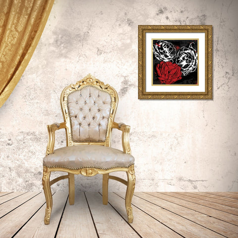 Red Florals Gold Ornate Wood Framed Art Print with Double Matting by Grey, Jace