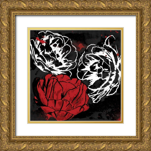 Red Florals Gold Ornate Wood Framed Art Print with Double Matting by Grey, Jace