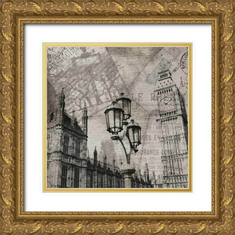 London Clock Gold Ornate Wood Framed Art Print with Double Matting by Grey, Jace