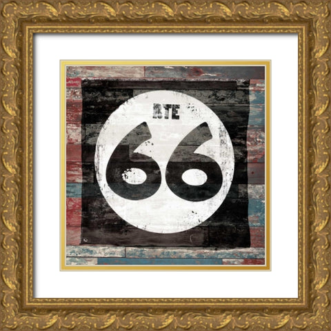 Route 66 sign 2 Gold Ornate Wood Framed Art Print with Double Matting by Grey, Jace