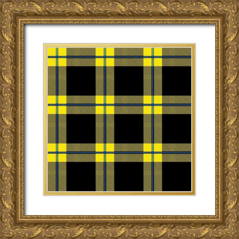 Yellow Blue Plaid Gold Ornate Wood Framed Art Print with Double Matting by Grey, Jace