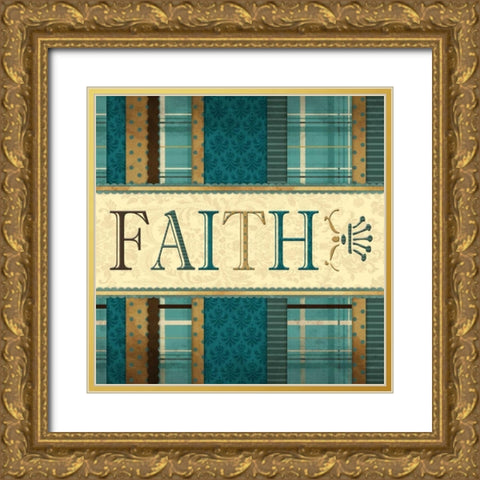 Faith Plaid in Turquoise Gold Ornate Wood Framed Art Print with Double Matting by Grey, Jace
