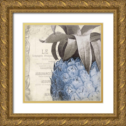 Pineapple Blue Gold Ornate Wood Framed Art Print with Double Matting by Grey, Jace