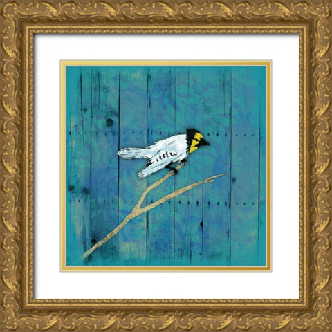 Blue Hue Bird 1 Gold Ornate Wood Framed Art Print with Double Matting by Grey, Jace