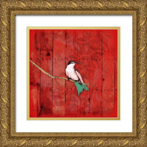 Red Hue Bird 1 Gold Ornate Wood Framed Art Print with Double Matting by Grey, Jace