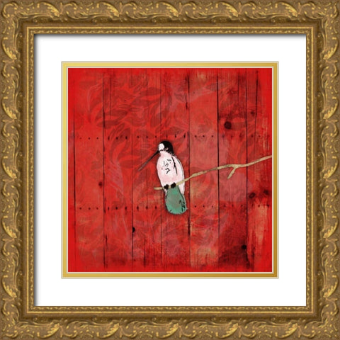 Red Hue Bird 2 Gold Ornate Wood Framed Art Print with Double Matting by Grey, Jace