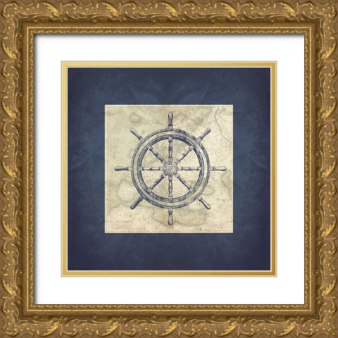 Coastal Map Blue Bordered Gold Ornate Wood Framed Art Print with Double Matting by Grey, Jace