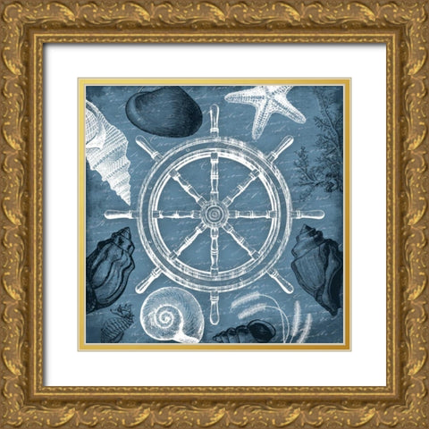 Steering wheel nautical Gold Ornate Wood Framed Art Print with Double Matting by Grey, Jace